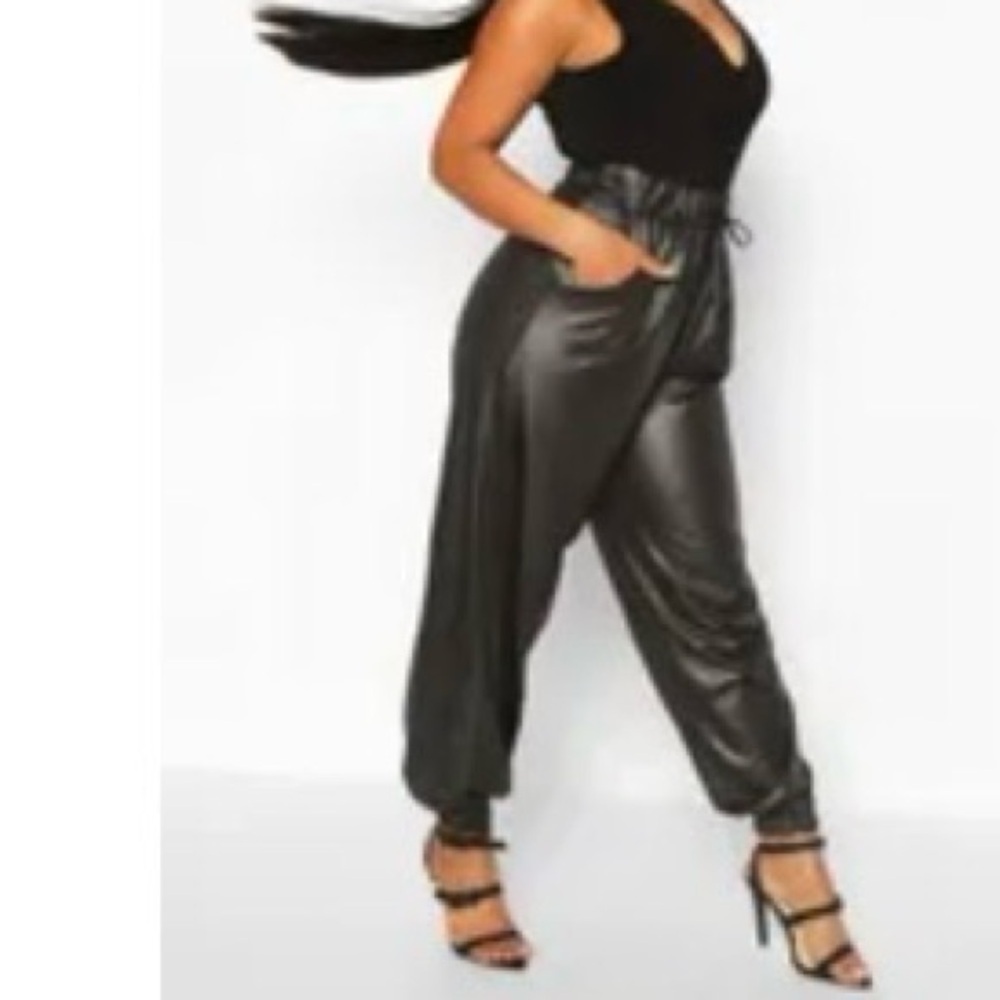 Black Faux Leather Fashion Plus Size Joggers